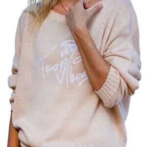 Beachly X Goldfish Kiss Oversized Knit Solid Tan Color Block Pullover Sweater M